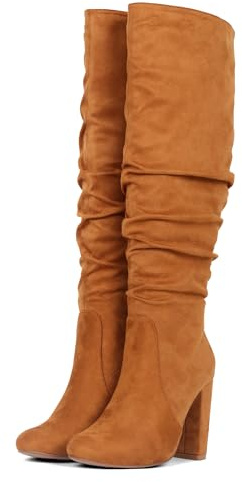 INNERSECT CO Women’s Faux Suede Knee High Boots with Zip – Stylish Block Heel for Autumn Winter