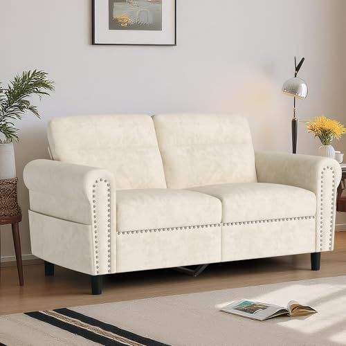 Blishom Divano a 2 posti,divanetto con tasca laterale,divano a due posti con cuscini di seduta rimovibili per soggiorno,camera da letto, ufficio,152 x 76 x 84 cm,Grigio scuro (Beige)
