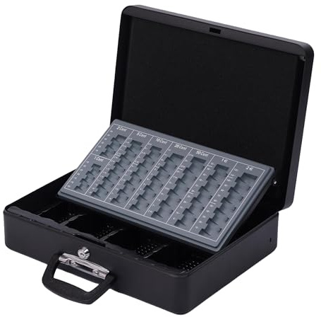 Cassetta portadenaro Relaxdays chiusura, scomparto per monete e banconote, maniglia, HxLxP: 10 x 37 x 28 cm, ferro, nero