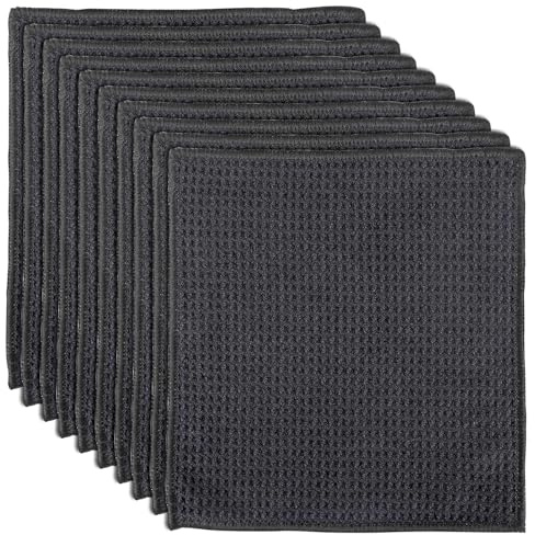 Toivize 10 Stück Spüllappen Waschbar Schwarz, 20x20cm Waffeltücher aus Mikrofaser, Wiederverwendbar Waffeltücher Spültücher Küche, Waschbar Spültücher für Küche, Haushalt, Auto, Glas