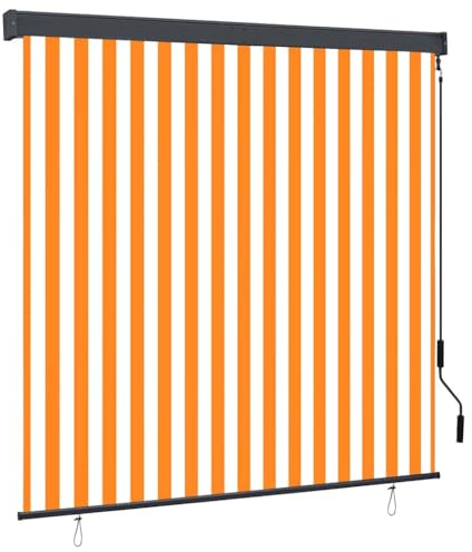Tenda a Rullo Manuale per Esterni 160x250 cm Bianca e Arancione, Tessuto Poliestere con Rivestimento PA, Barra Alluminio e Cassetta Acciaio, Blocca Raggi UV, Meccanismo
