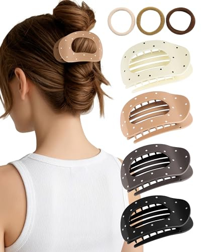 lulir 4 Pinzas Pelo Mujer Planas Diseño Curvado Anti-slip para Grueso/Fino