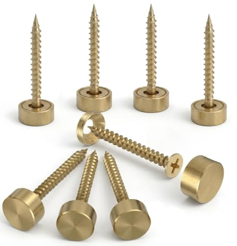 8 Pcs Brass Mirror Screws Caps, 12mm Mirror Screws with Chrome Caps, Brass Decorative Screw Cap Covers for Mirrors, Furniture Fittings, Wardrobes, Glass and Tables (Golden 8Pcs)
