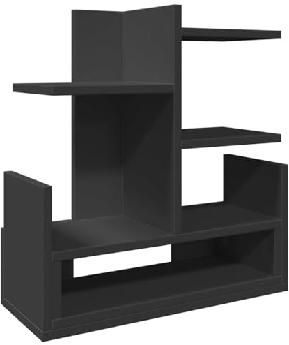 Skrivbordsorganisatör svart av trämaterial 49 x 20 x 52,5 cm med öppna fack för förvaring, mappar, dokument, kontor och hemmakontor, platsbesparande och mångsidig användning