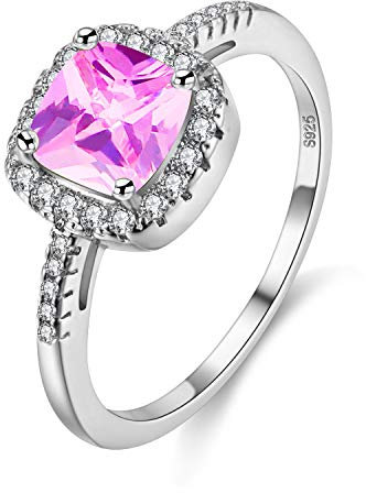 Uloveido Coussin Coussin Lab Tourmaline Rose Bague, Bague de Naissance Octobre pour Les mères, Bague de Graduation carrée pour Petite Amie (Rose, Taille 54.4) Y3100