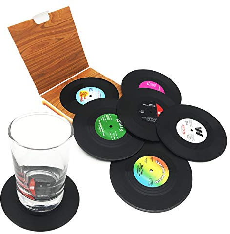 DIFLY 6 PCS Retro CD Record Vinyl Coasters Cup Mat for Coffee Drink Tableware Non-Slip Coasters