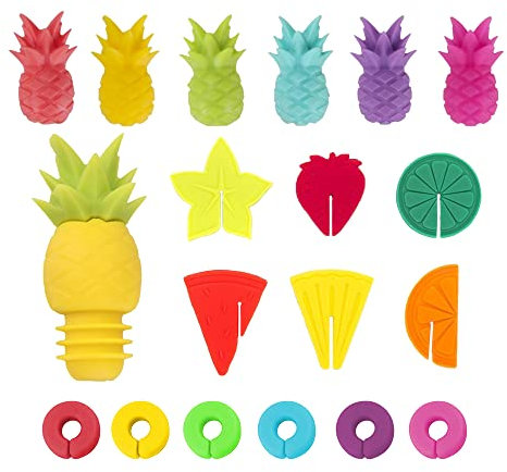 Aweisile Segnabicchieri in Silicone 18 Pezzi Segnabicchieri per Calici Segna Bicchieri Colorati Segnabicchiere Segnabicchieri in Silicone Etichette per Bicchiere di Vino con Tappi per Bottiglie