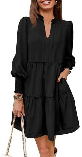 Imily Bela Womens Fall Long Sleeve Tunic Dress Casual V Neck Tiered Dress