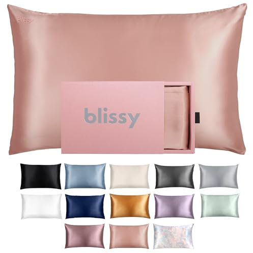Blissy Silk Pillowcase - 100% Pure Mulberry Silk - 22 Momme 6A High-Grade Fibers - Satin Pillow Cover for Hair & Skin - Regular, Queen & King with Hidden Zipper (King, Rose Gold)