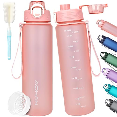 AOHAN Trinkflasche 1l, Wasserflasche BPA Frei, Sport Trinkflasche Auslaufsicher Motivierende Sportflasche Mit Filter für Fahrrad, Fitness, Wandern und Schule