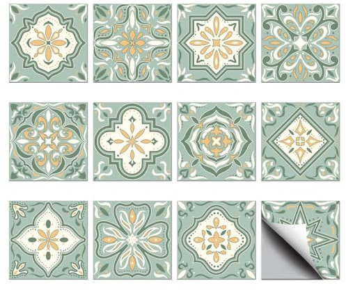 CHGCRAFT 36 Stück Grün und Gelb Schale Fliesenaufkleber 10x10cm WandAufkleber Wasserdichte abnehmbare PVC Wand Fliesen Aufkleber Dekorative für Küche Waschraum Wand Tisch Büro