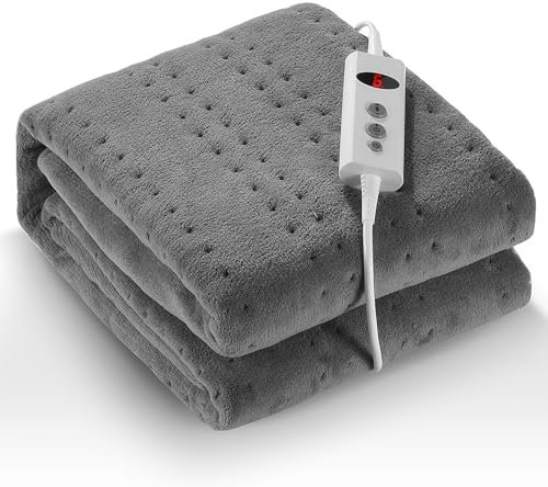 Wärmeunterbett 150 X 80 cm, Elektrisches Bettwärmer mit 10 Temperaturstufen und 1-9 Stunden Abschaltautomatik, Einfache Fixierung auf Bett und Matratze, Maschinenwaschbar (Hellgrau)