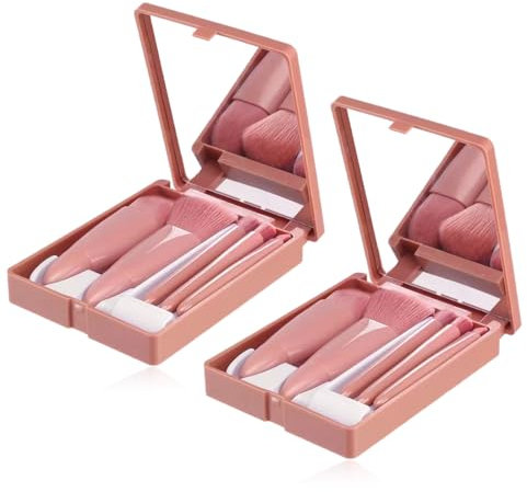TQPUWT Make-up-Pinsel-Set mit Spiegelbox, 2 Kartons Reise Make-up Pinsel Set, tragbare Make-up-Pinsel, weicher Kosmetik-Make-up-Pinsel, für die Reise, täglich, Bohnenpastenfarbe, lila