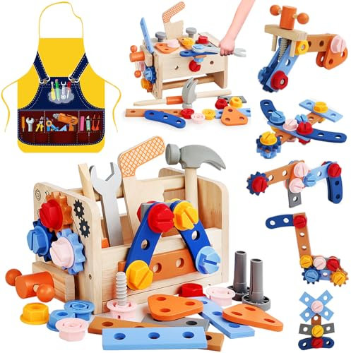 TEGOVE Werkzeugkoffer Kinder Spielzeug,Werkzeug Kinder Holzspielzeug ab 3-5 Jahre Kinder Werkzeug,Kinderwerkzeug Kinderspielzeug Lernspiele ab 3 Jahren Geburtstagsgeschenk Mädchen Junge