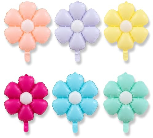 SGERUFZ 6 Globos de Foil Daisy, Decoración para Fiesta Boho, Baby Shower, Boda, Cumpleaños y Fiesta Retro Hippie (Tamaño Mediano) (Colores Pastel)