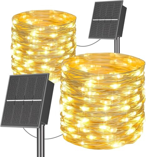 SOLARBABY Solar Fairy Lights Outdoor,2 * 20m 200 LED Solar Fairy Lights Outdoor 8 Modes Waterproof String Lights for Garden, Party, Holiday, Xmas Tree Christmas Decoration -Warm White