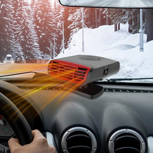 Auto Heizung, Tragbare Autoheizung, 2 In 1 Heizung und Kühlung Car Defroste, mit Zigarettenanzünder-Stecker, 360° Drehbarer, für Auto Windschutzscheibe Schnelle Heizung, 150W 12V, Schwarz + Rot