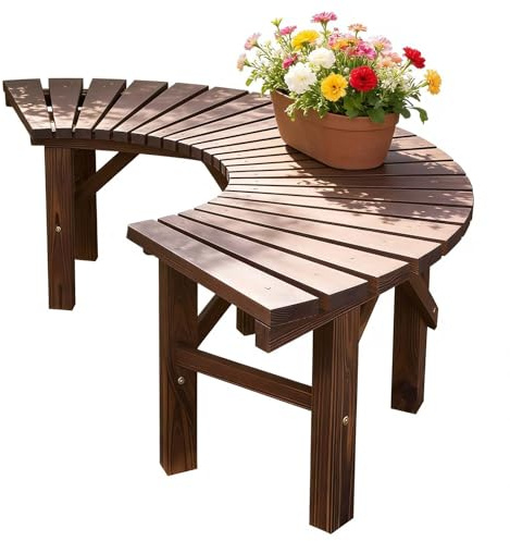 Banco para árbol, soporte envolvente para plantas, bancos de jardín para exteriores de madera maciza, taburete para asiento de patio resistente a la intemperie, taburete para parque(Half Round)