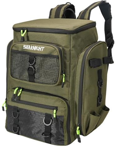 Seaknight Fishing Bag Multifunctional Backpack Waterproof Holdall Tackle Storage Backpack for Carp Fishing Outdoor Camping Hiking (013 Green)