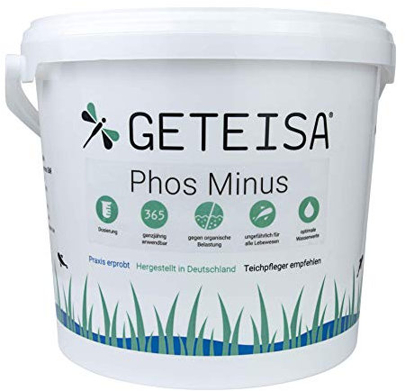 GETEISA Phos Minus 2,5 kg - Effektiver Natürlicher Phosphatbinder für Gartenteiche und Schwimmteiche - Reduziert Phosphat, Optimiert Wasserwerte, Hemmt Algenwachstum, Umweltfreundlich, Made in Germany