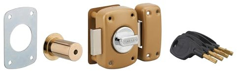 Verrou de Porte d'Entrée SURVEYOR - Bouton + Cylindre à Pompes 40mm - Plusieurs Protections de Sécurité - 4 Clés à Insert Laiton et Carte Personnelle - Made in France - Finition Dorée - THIRARD