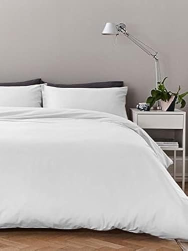 Anti-Allergy Anti-Bacterial Brushed Soft Touch Microfibre Duvet Cover & Pillowcase/s Bedding Bed Linen Set (White, Double)