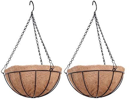 hifrom Vasi per fiori da appendere, per esterni, con catena, in cocco, grandi litri di volume (2 ciotole di cocco da 20 cm)