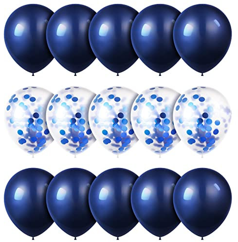 KroY PecoeD Ballons Bleu Marine Anniversaire Confettis Ballon,15 Pièces 12 Pouces Métallique Ballons Latex Ballon Helium Decoration pour Anniversaire Mariage Festival Fête Célébrations