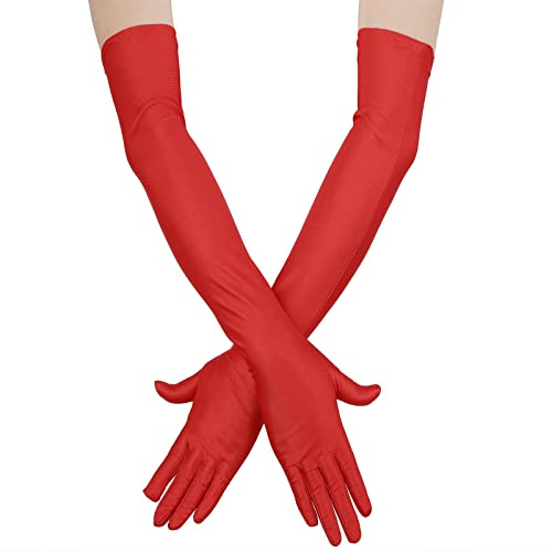 Yolev Guantes Largos Negros de Satén para Mujer Guantes de Baile Nupcial para Opera Guantes Elásticos Rojos para Fiesta Tamaño Adulto Longitud Total 20,47