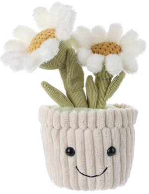 Apricot Lamb Soft Daisy Plant Plush Toy, Stuffed White Flower Pot, Kawaii Plushie for Kids, 10