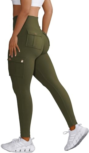 Nuofengkudu Sportbyxor med hög midja för damer, kvinnor, leggings med fickor, S