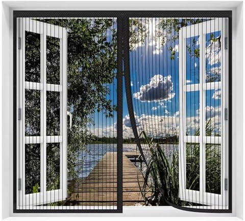 AQKaki Magnet Fliegengitter Fenster, 105x130cm Polyesterfaser Insektenschutz Fenster Magnetvorhang Stärkere Magneten Fliegengittertür Ohne Bohren Mückennetz Tür für Terrassentüren Räume Wohnzimmer