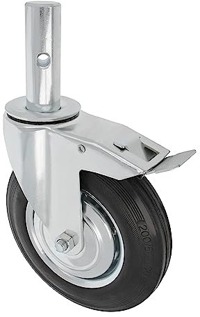 Amig - Bockrolle für Gerüst | Mit Bremse | Ø200 mm | Maximale Belastung: 200 kg | Metallkern und Gummibeschichtung | Rollenlager | Speziell für den industriellen Einsatz konzipiert | Schwarz.