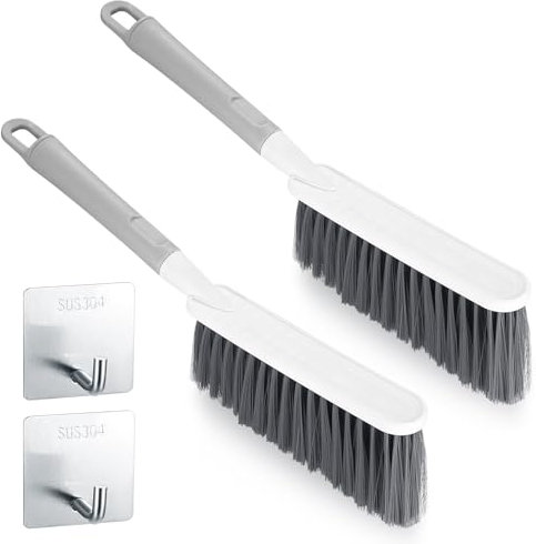 2 Stück Handfeger, Handbesen mit kurzem Griff, Haushalts Reinigungsbürste, Staubbürste, weiche Borsten Auto Besenbürste, Felgenbürste, Handkehrer für Bett, Sofa, Möbel, Kleidung, Auto