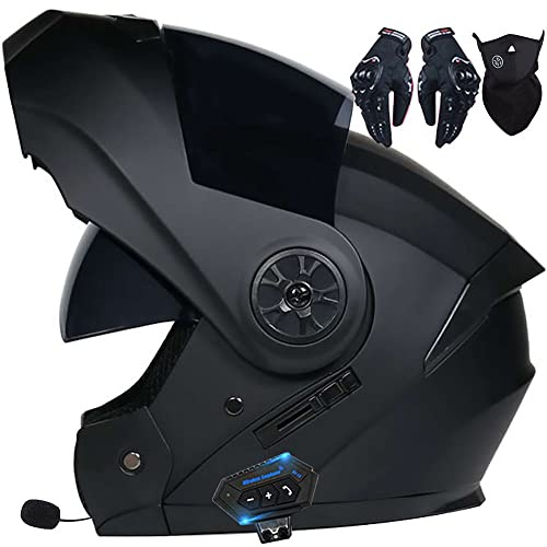 Letetexi Casque Modulable Moto Bluetooth Intégré ECE Homologué avec Double Visière Anti-buée Casques Intégraux Racing Motocross Ventilation Noir Mat pour Homme Femme 55~62cm