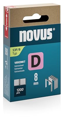 Novus Tools Agrafes en fil plat 8 mm de type 53F, 1200 pièces, agrafes galvanisée pour la fixation de films plastiques, étiquettes, papier, contrecollages en alu