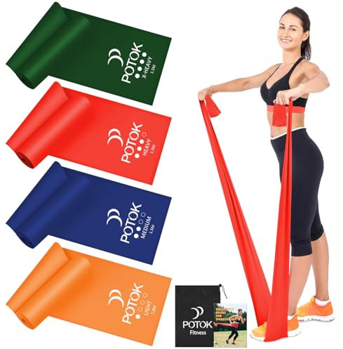 4er-Set Fitnessbänder mit 4 Widerstandsstufen, 1.5M Resistance Bands Gymnastikband mit Tragetasche Ideal für Yoga, Pilates, Krafttraining, Physiotherapie
