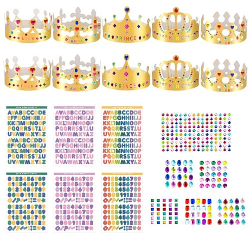 QSZHSL 22 Pezzi Cappellini Festa Compleanno Bambini Adulto Kit, Cappellini Festa Compleanno, Cappelli a Corona, Cappelli a Corona per Feste, Adesivi Strass per Bambini e Adulti Fai da Te Festa