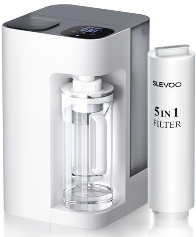 Reverse Osmosis Water Filter Countertop, 6 Stage RO Water Filtration System with 40oz Smart-Glass Pitcher, TDS Real-Time Displaying, 5L Capacity Tank for Home Office, No Installation Required(White)