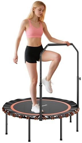 SPORTNOW Trampolino da fitness, Ø 114 cm, pieghevole, mini trampolino con 5 gradini regolabili, corda in gomma silenziosa, trampolino per adulti, per interni ed esterni
