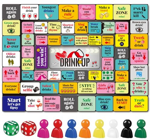 GETBSTOOP Gioco da Tavolo per Bere per Adulti, Monopoli per Adulti, Set Divertente di Giochi con Tappetino, Dadi e Pedine, Ideale per Addio al Nubilato, Amici, Feste, 2-8 Giocatori, età 18+