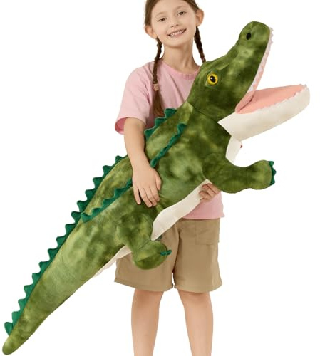 MorisMos Giant Alligator Teddy Soft Toy, 130cm Big Green Crocodile Plush Kawaii Large Alligator, XXL Cuddly Fluffy Gift for Kids Birthday