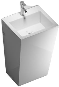 Piédestal peu encombrant Lavabo sur pied en céramique blanc moderne, ensemble lavabo monobloc avec robinet et kit de vidange