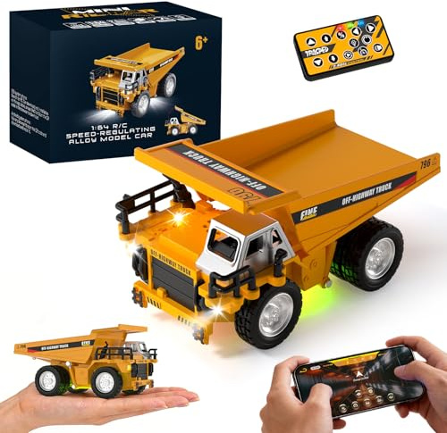 YESHIN Mini RC Muldenkipper in Metall, Camion Muldenkipper Telecomandato con APP, 3 Velocità, Funzione di Ribaltamento con Pulsante, Luce & Suono, USB Ricaricabile, Demo Automatica