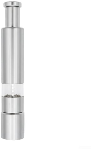 Moliuoly Macinapepe manuale in acciaio: funzionamento con una sola mano con pulsante pompa per sale e sesamo, design robusto con superficie spazzolata, compatto 15 x 2,6 cm, ideale per cucina