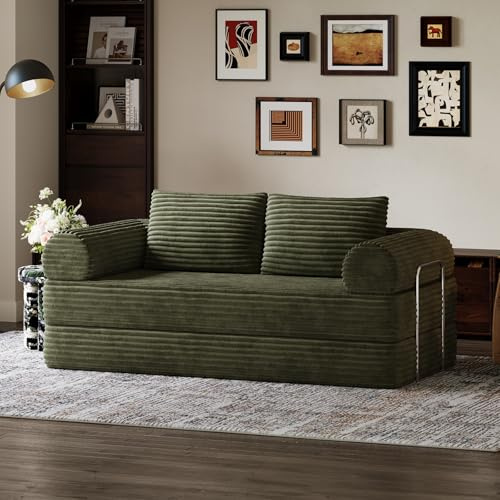 Novilla Schlafsofa 200cm Breit, Boneless Couch mit Smarts Coil®-Stützung und hochdichtem Schaumstoff, Cord Sofa mit schlaffunktion als Bodenliege für Wohnzimmer, Apartment, Schlafzimmer，waldgrün