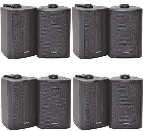8x (4 Pairs) - 60W 2 Way Black Wall Mounted Stereo Speakers & Brackets - 3” 8Ohm - Mini Compact Background Music Loudspeakers For HiFi Surround Sound & Streaming