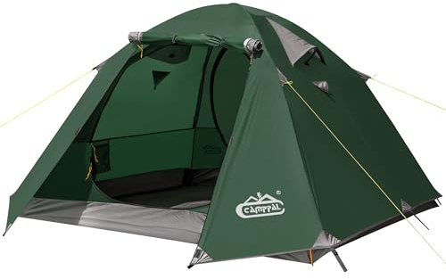 2-3 Person Backpacking Tent with Double Door 2 Vestibule, Waterproof Windproof Lightweight Easy Set Up 3 Season 2 Man Two Person Tent for Camping, Hiking, Motorcycle, Mountaineering with UPF 50+