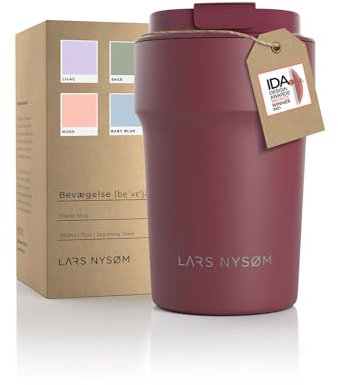 LARS NYSØM Taza térmica café para llevar | Termo Café para llevar de 0,38 litros con aislante | Travel Mug de Acero Inoxidable a Prueba de Fugas para la Bebida Caliente y Té (Berry Red, 380ml)