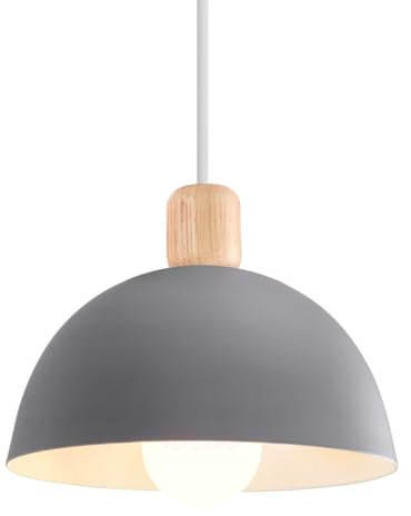 iDEGU Ø20cm Hängelampe Retro E27 LED Hängeleuchte Moderne Skandinavisch Deckenleuchte aus Metall Holz Pendelleuchte für Schlafzimmer Esszimmer Küche Restaurant (Grau, 1 Stück)
